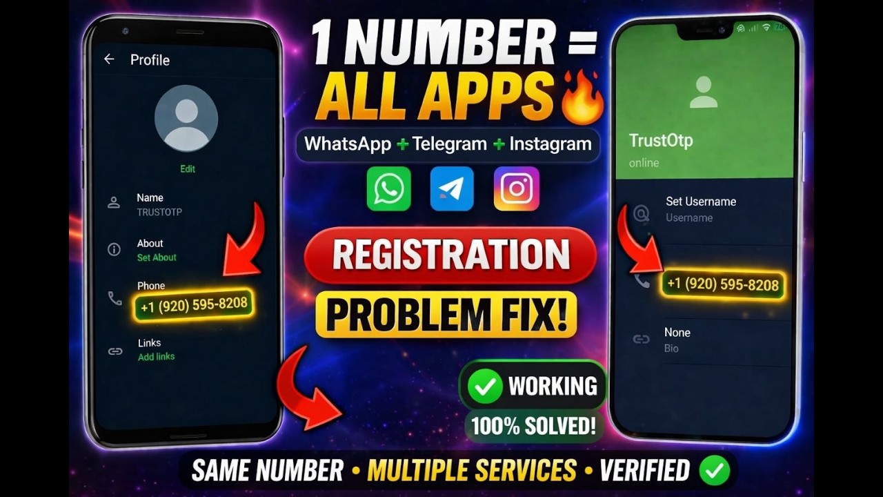 1 Number = All Apps | WhatsApp + Telegram + Instagram #OneNumber #TrustOTP #LifeHack