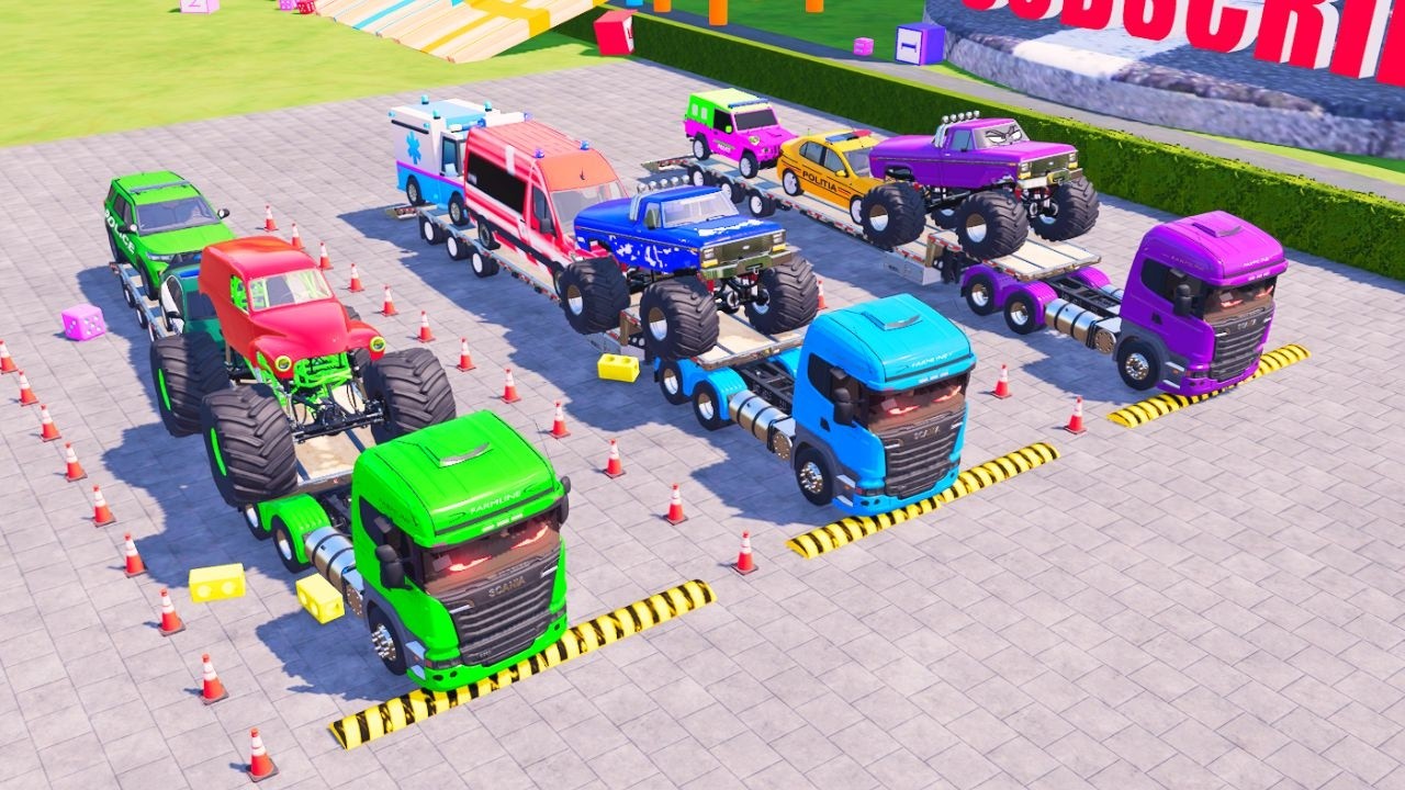 TRANSPORTING POLICE CARS, AMBULANCE, FIRE TRUCK & MONSTER TRUCK WITH MAN TRUCK FS 22 #fs22  #2026 #2