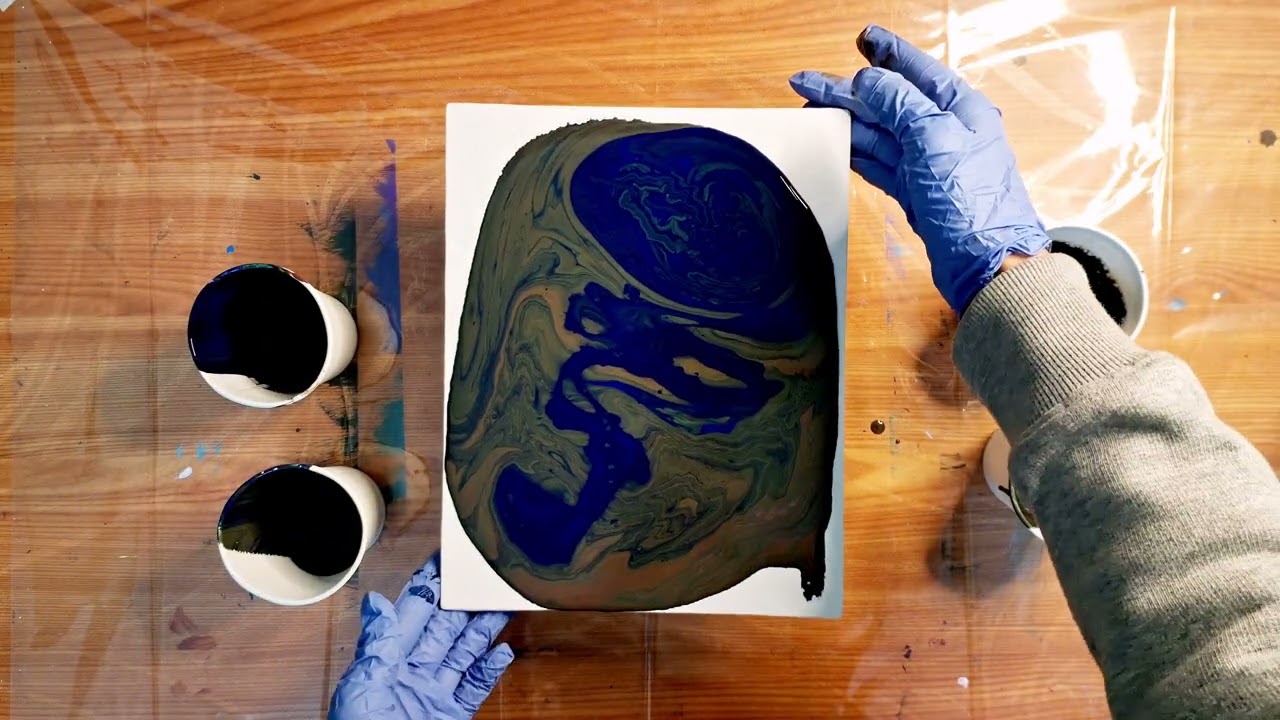 Fluid Colour flow and mix naturally, Blue Deep Ocean Swirling with Marble Pattern Abstract Art.#art 