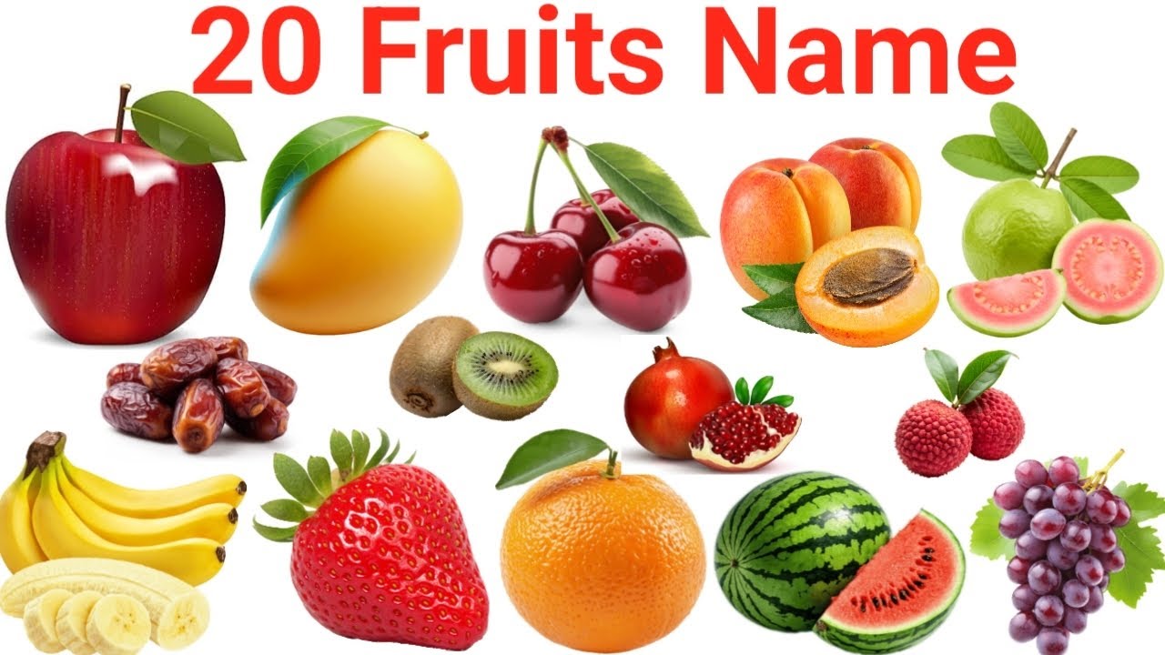 20 फलों 🍒के नाम बच्चों के लिए | Learn 20 Fruits Name in English with Pictures | Kids Learning video