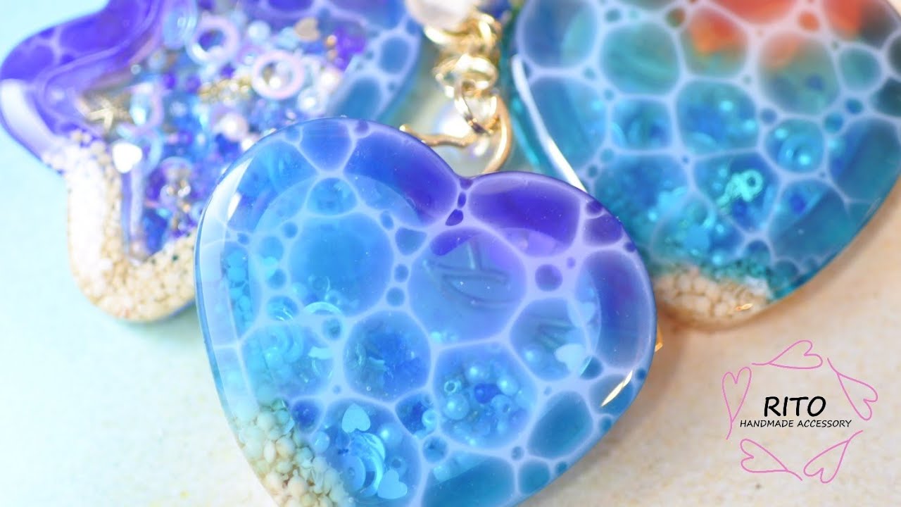 ダイソー商品を使って存在感バッチリの海を作りました～UVレジン～ハンドメイド、りと、RITO、作り方、海塗り、シェイカー、ハート、星、ダイソーモールド、新商品紹介、クジラ、シャカシャカ