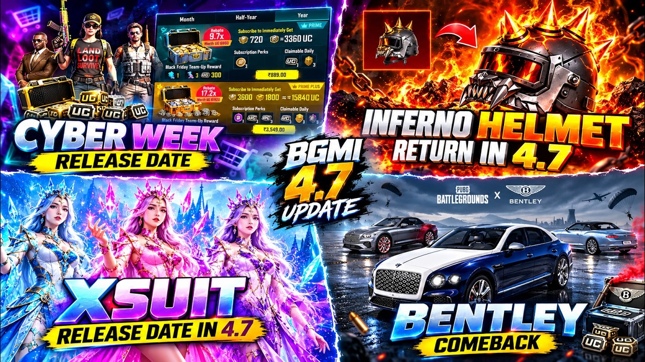 🔴 BGMI 4.7 UPDATE 😱 X-SUIT RELEASE DATE | INFERNO HELMET RETURN | PRIME PLUS LEAKS | PUBG x BENTLEY