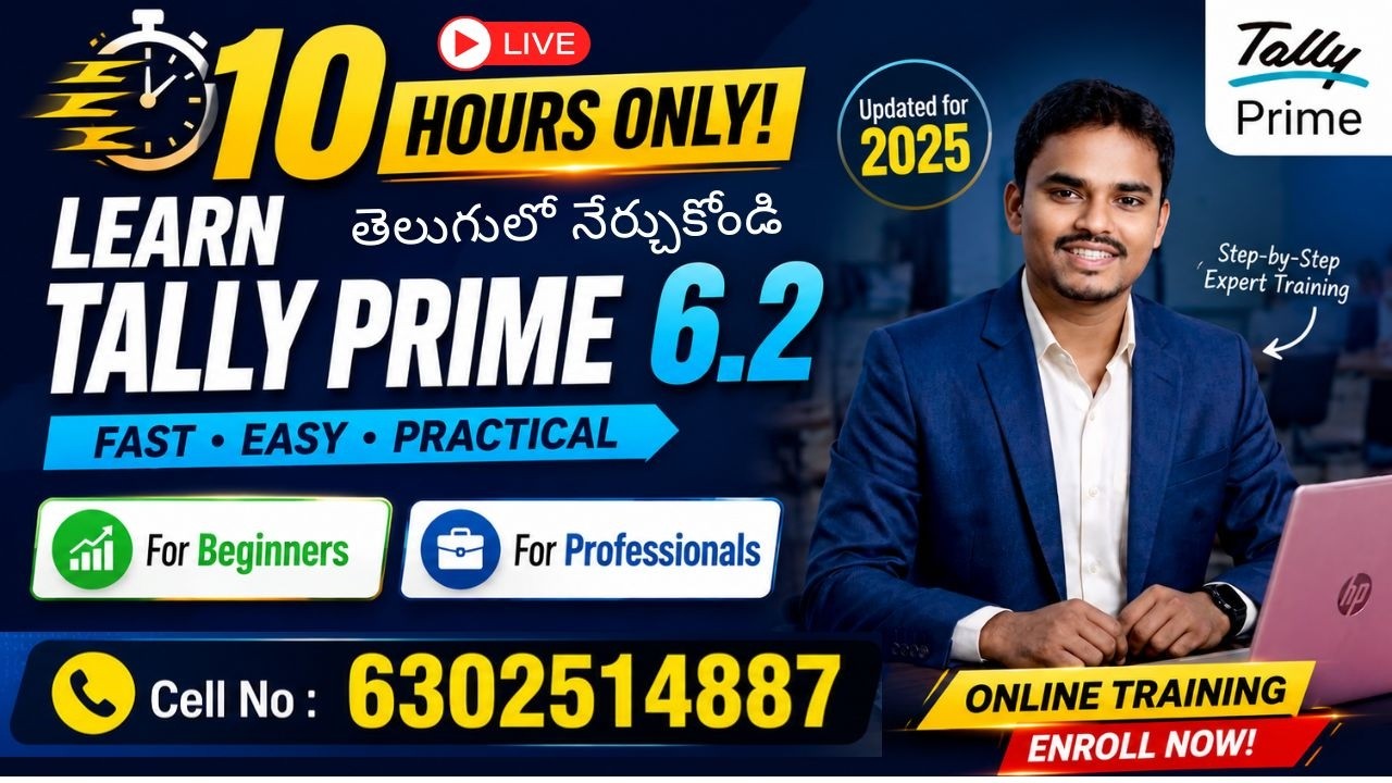 Complete Tally Prime Course in Telugu | Master Accounting, GST Filing, Inventory, Budget, TDS & BRS