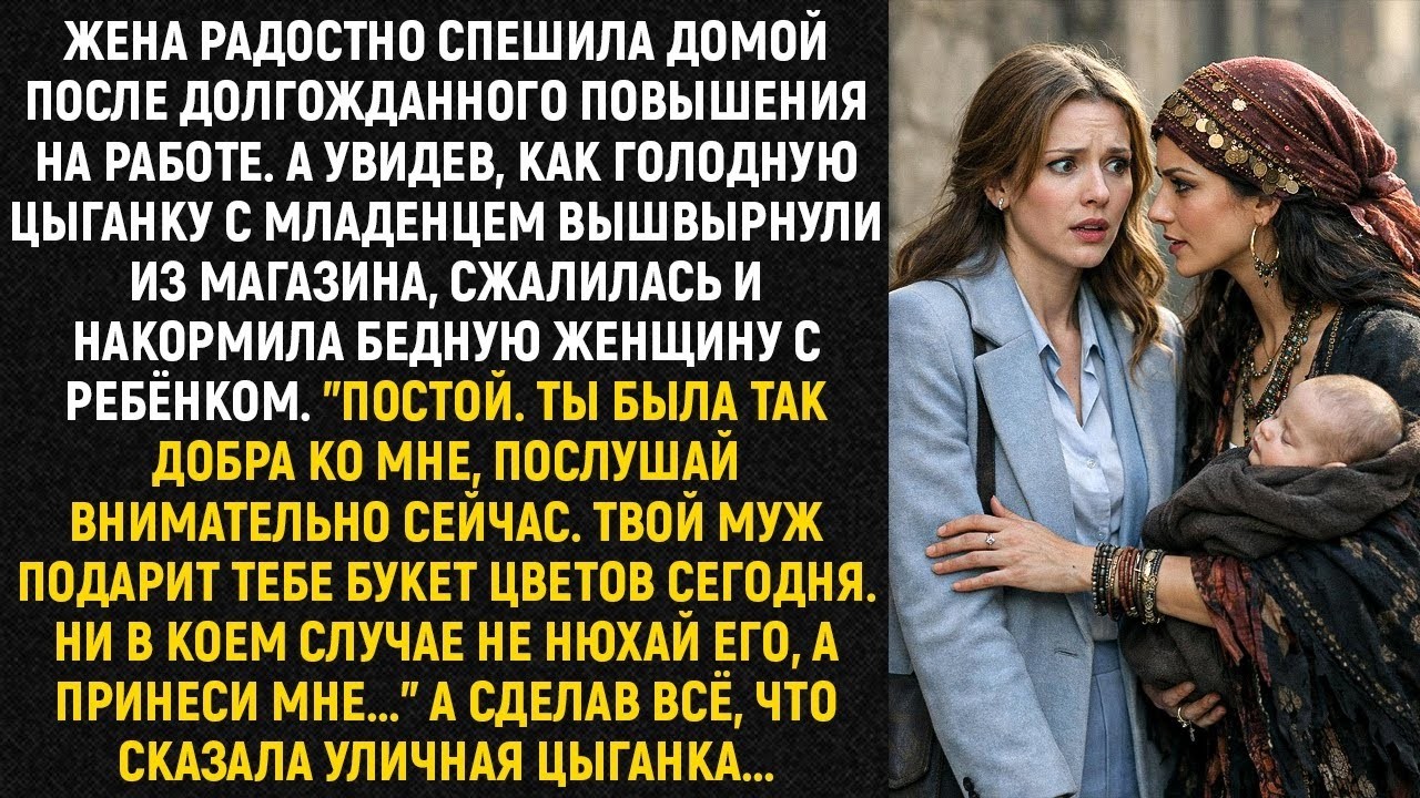 Жена радостно спешила домой после долгожданного повышения на работе   А увидев, как голодную цыга