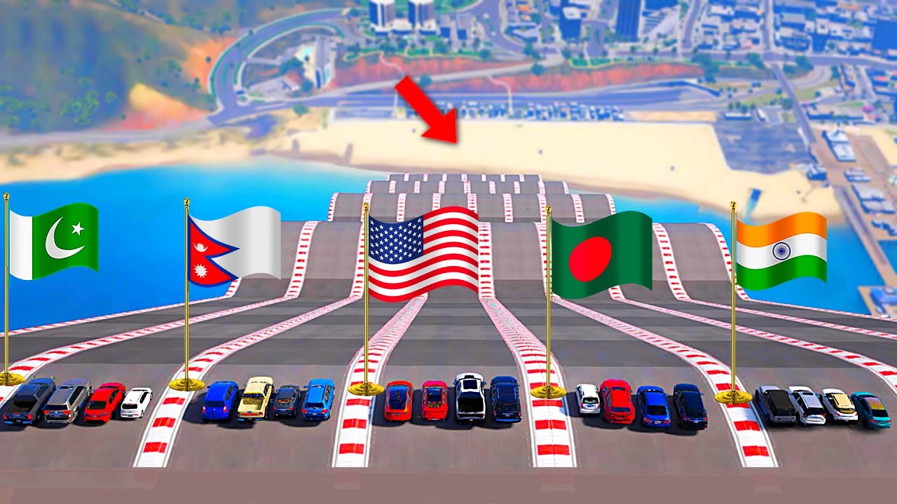 GTA 5: India🇮🇳 Pakistan🇵🇰 Bangladesh🇧🇩 Nepal🇳🇵 USA🇺🇲 Cars JUMP Challenge