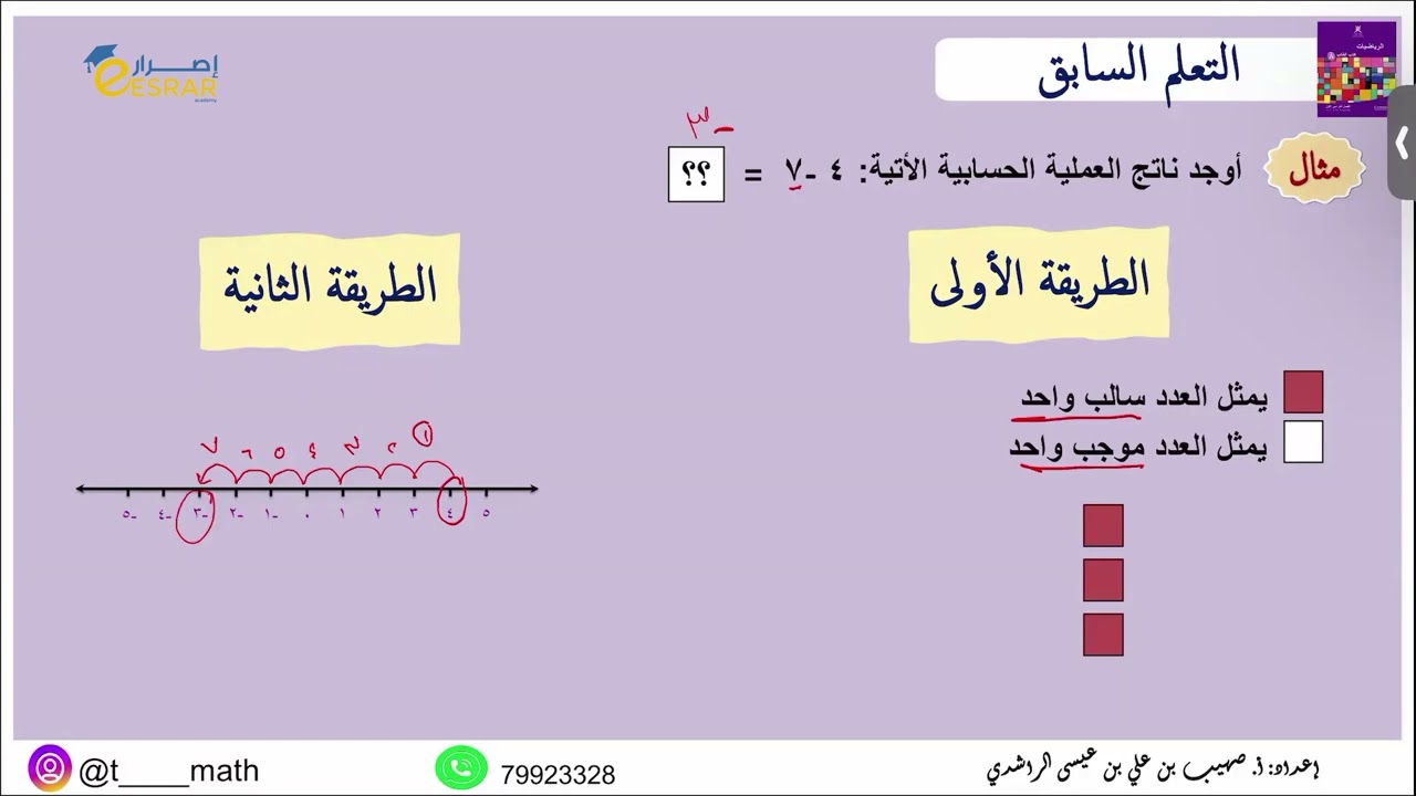 شرح درس الاعداد الموجهة للصف الثامن - الاستاذ صهيب الراشدي
