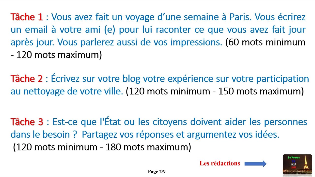 TCF *** L’Expression Écrite avec l'exemple et les rédactions corrigées (Tâche 1-2-3) * Dossier 7