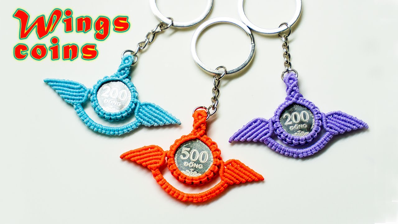 Macrame keychain tutorial: give coins a pair of wings - Hướng dẫn lắp cánh cho đồng xu