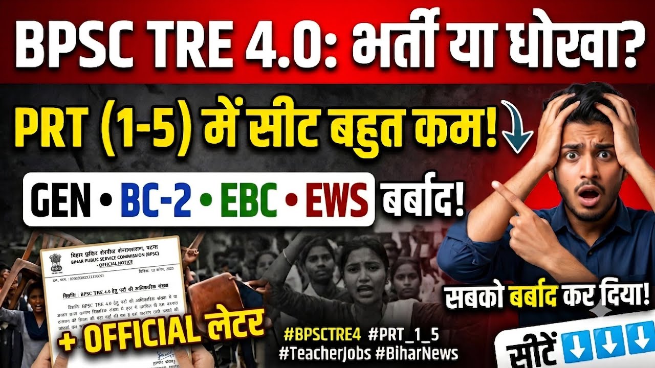 BPSC TRE4.0 VACANCY। PRT ROSTER। GENERAL। BC-2। EBC। EWS में सीटों की संख्या बहुत ही कम। 