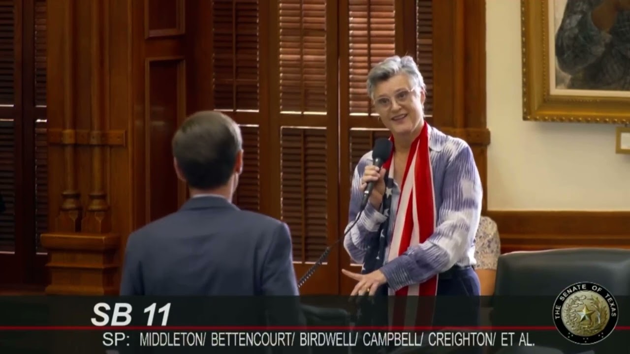 Sen. Eckhardt asks questions of Sen. Middleton on SB11, allowing a period of prayer in public school