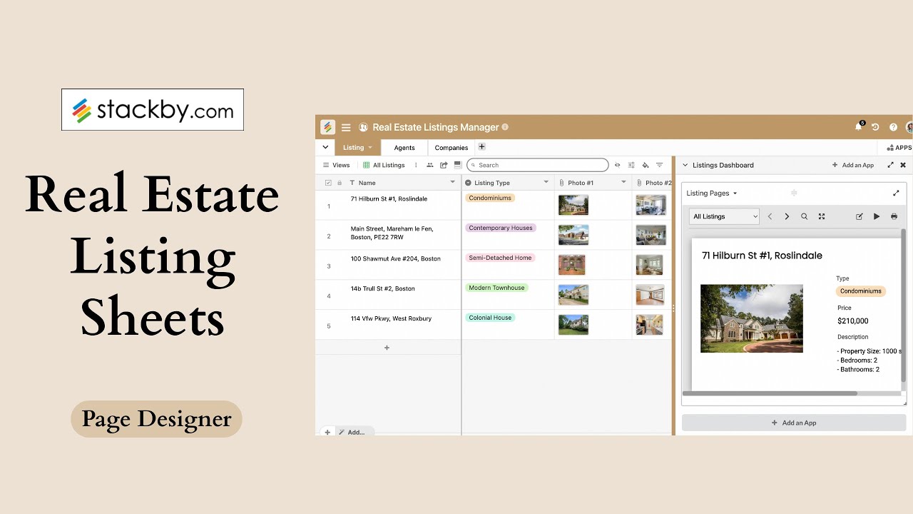 Create Listing Records for Real Estate | Stackby Page Designer App