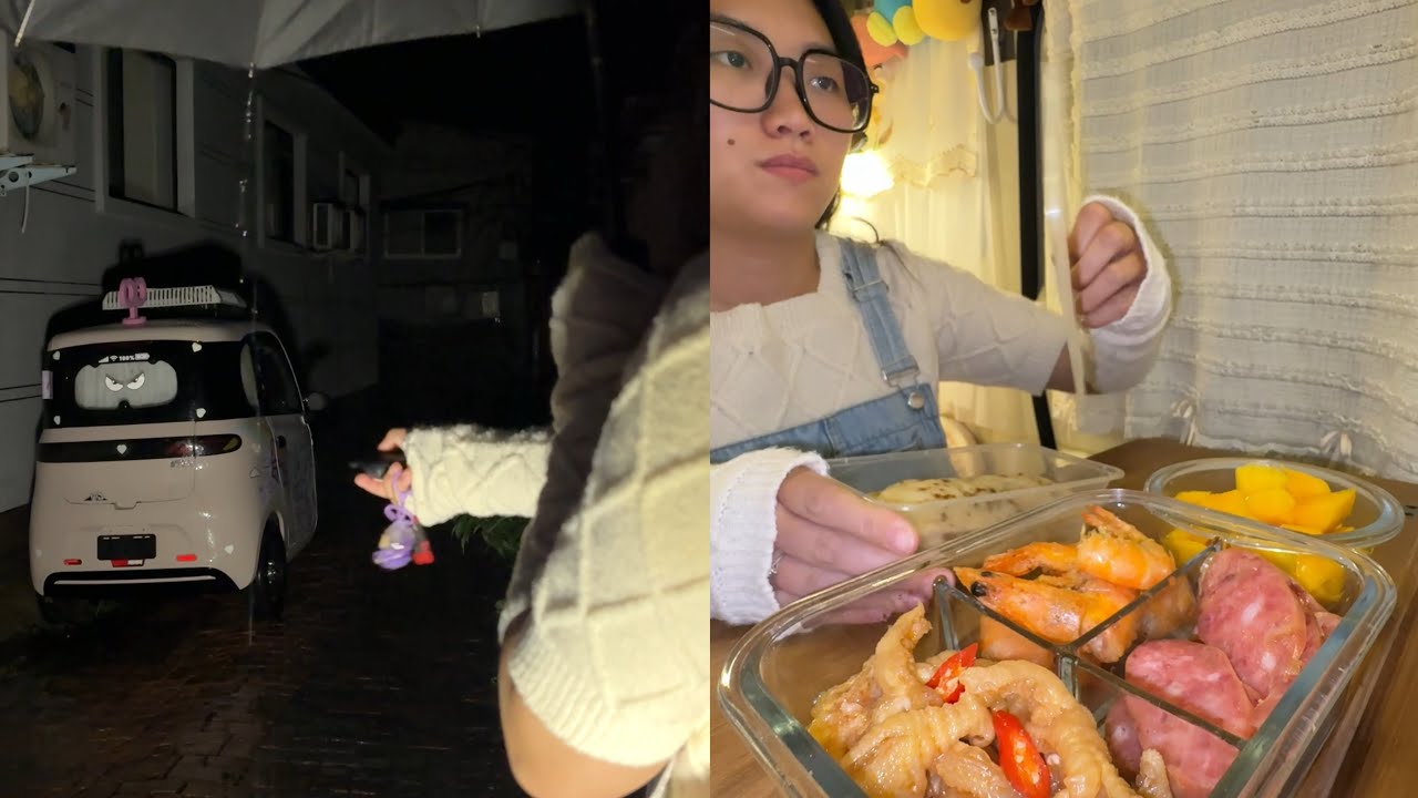 Nothing can be happier than having a big meal in my car.