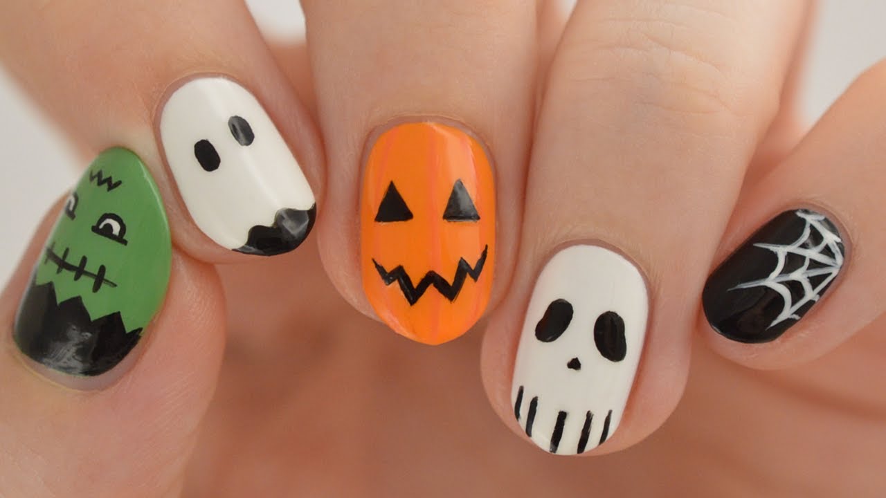 Милые и простые классические дизайны ногтей на Хэллоуин! 🎃