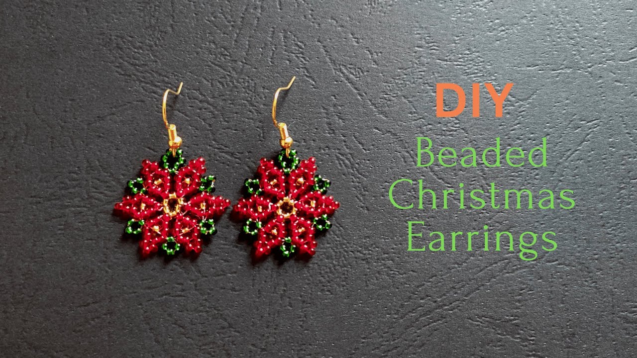 Diy Beaded Poinsettia Flower Earrings, Easy Christmas Beaded Earrings, Beading Tutorial