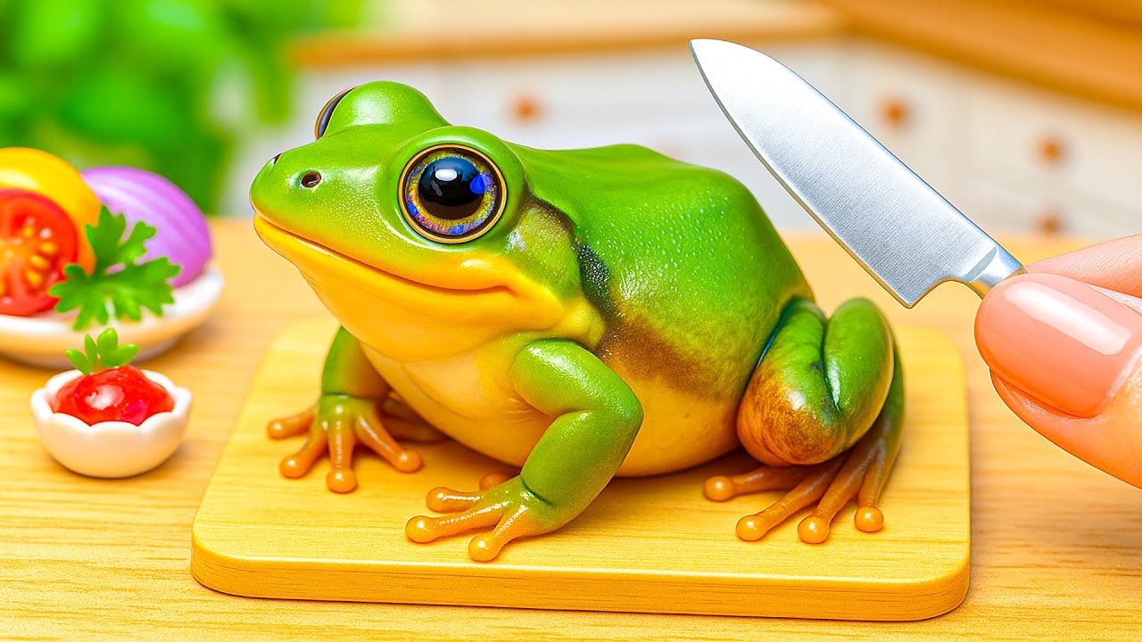 Catch and Cook Tiny Frog 🐸 Most Satisfying Miniature Fry Frog French Style Recipe in Mini Kitchen