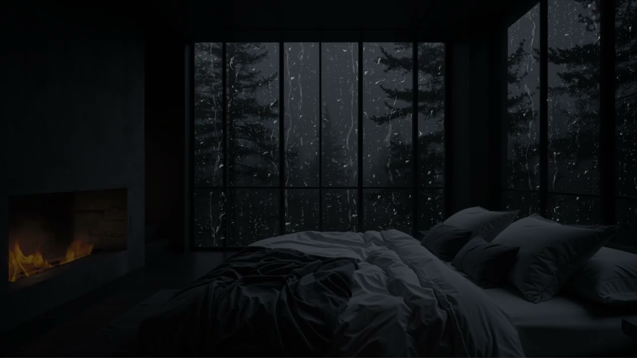 * No Midroll Ads * Dark Screen Rain Sounds for Sleeping | Heavy Rain on Window with Distant Thunder