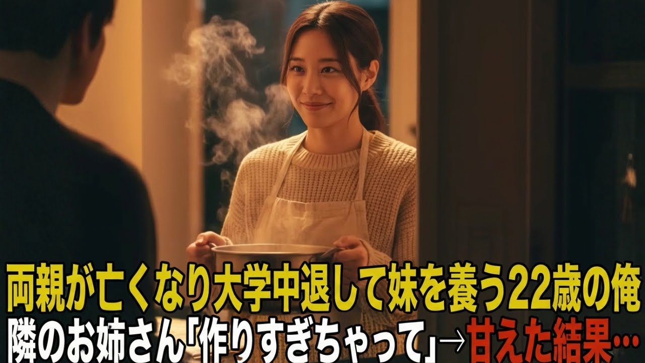 大学中退して妹を養う22歳の俺。隣の美人なお姉さん「作りすぎちゃって」→毎晩ご飯をくれる彼女の過去を聞いた夜、俺はある決意をした【感動する話】