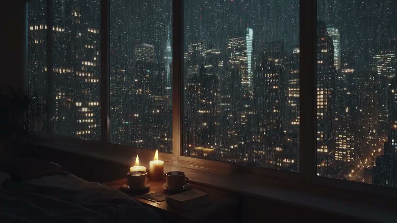 Heavy Night Rain in the City | Warm Window Ambience for Sleep