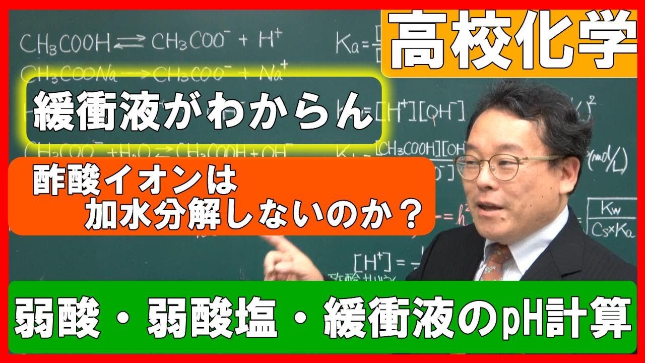 緩衝液　pH計算　酸の電離定数　弱酸塩のpH　酢酸　酢酸ナトリウム　加水分解定数　大学受験　高校化学　エンジョイケミストリープラス　124251