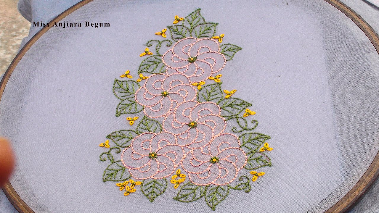 Elegant Hand Embroidery Floral Design | Easy Flower & Leaf Embroidery Pattern 🌿✨