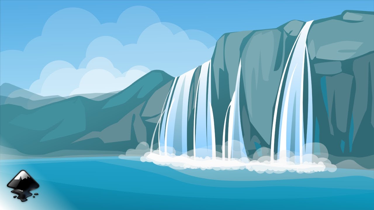 Landscape with a waterfall in Inkscape