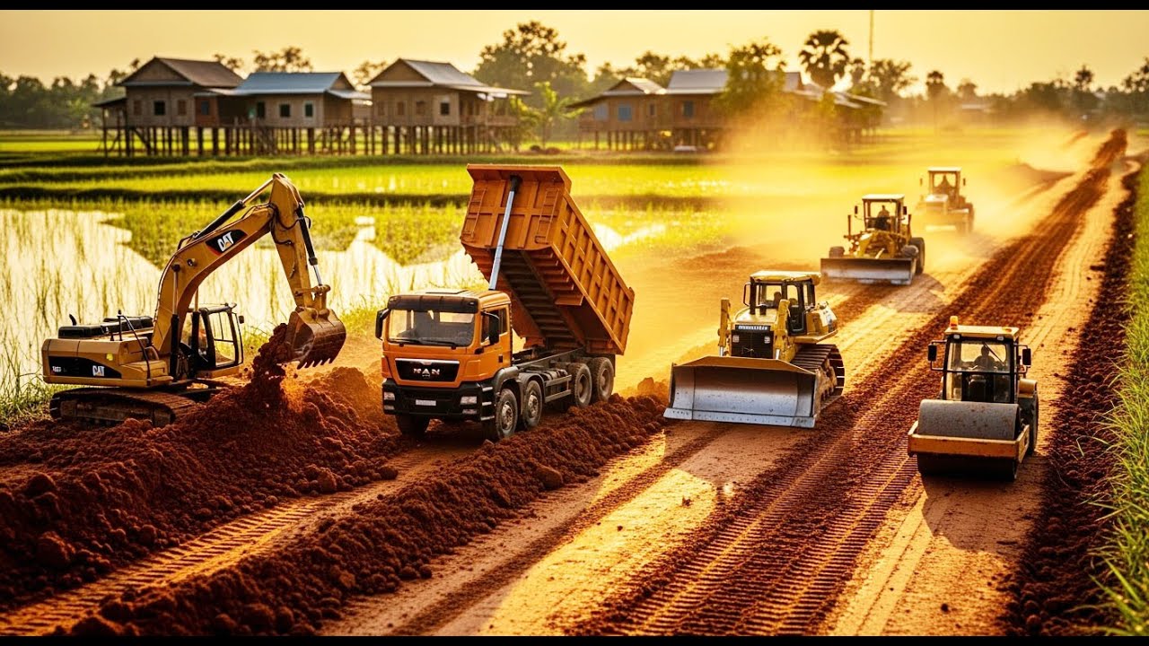 RC Excavator & Dump Truck Digging and Hauling Soil in Cambodian