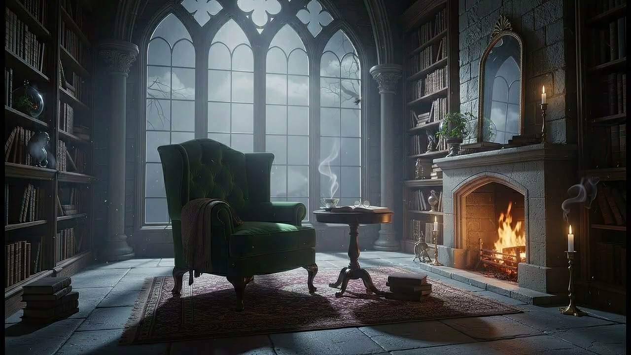 Gothic Moonlit Library 4K | Reading, Sleep & Relaxation