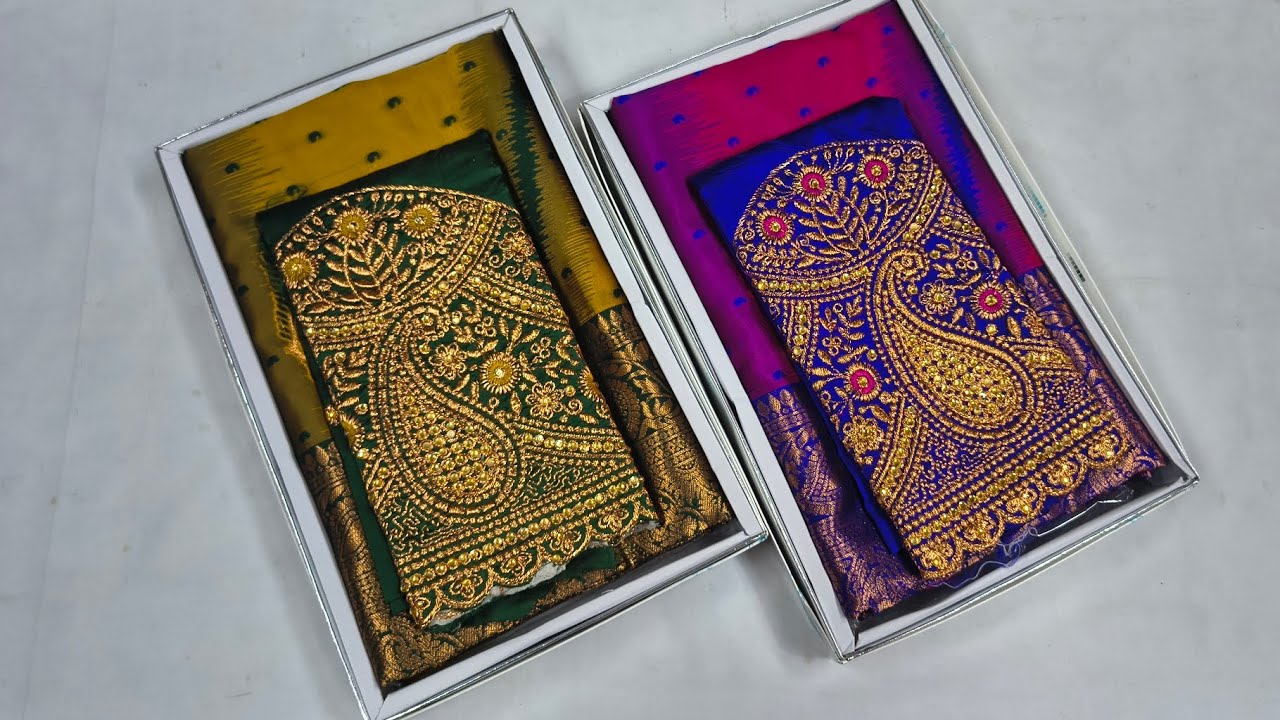 డిజైనర్ బ్లౌజ్ పట్టు సారీస్/zigzag design pattu sarees