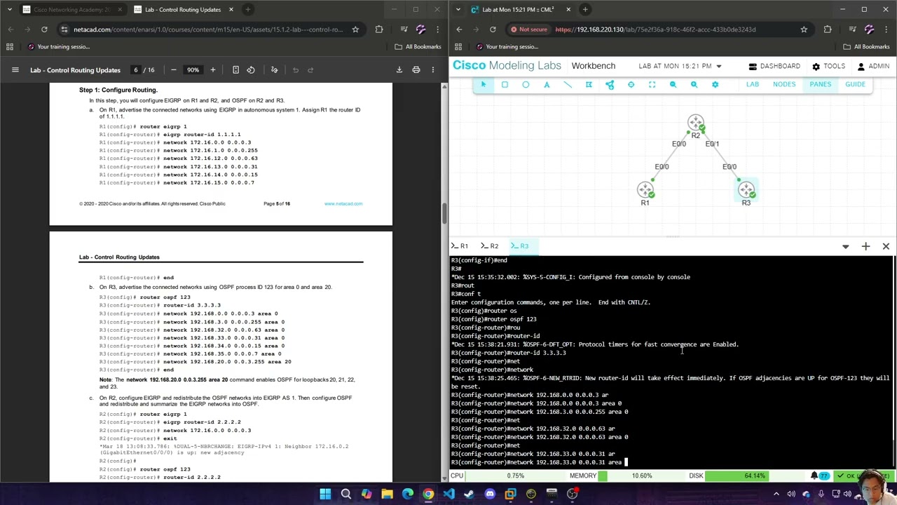 Modul 15 : 15.1.2 Lab - Control Routing Updates