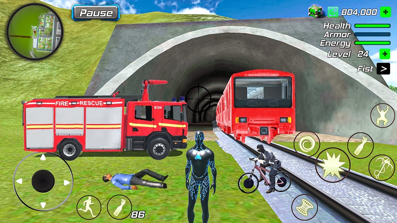 Black Hole Rope Hero Vice Vegas - Fire Truck at Train Station #7 - Android Gameplay