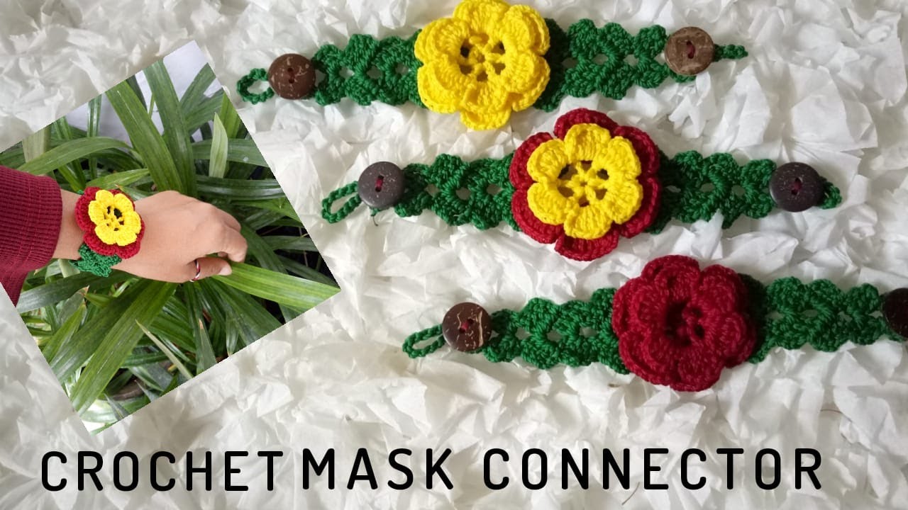 Konektor masker rajut bunga tumpuk || konektor masker rajut cantik || crochet :ear saver for mask