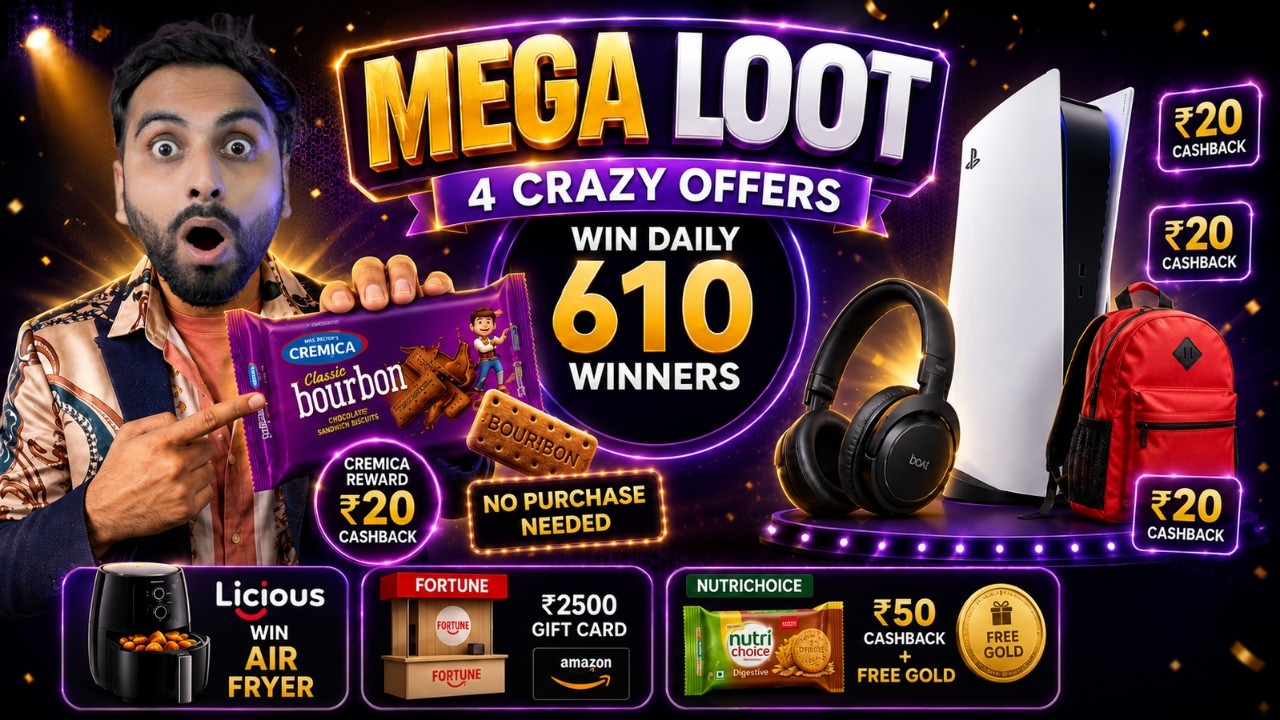 Bourbon Big Loot, Win Rs.20 Cashback, Backpack, Headphone & Ps5 | Licious Win Airfryer | 4 Loot