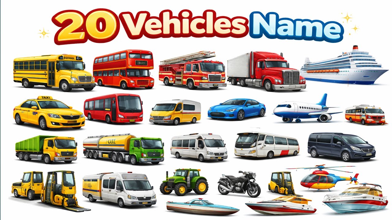 Vehicles Name in English with Pictures | Learn Transport Vehicles for Kids | Abc ki duniya