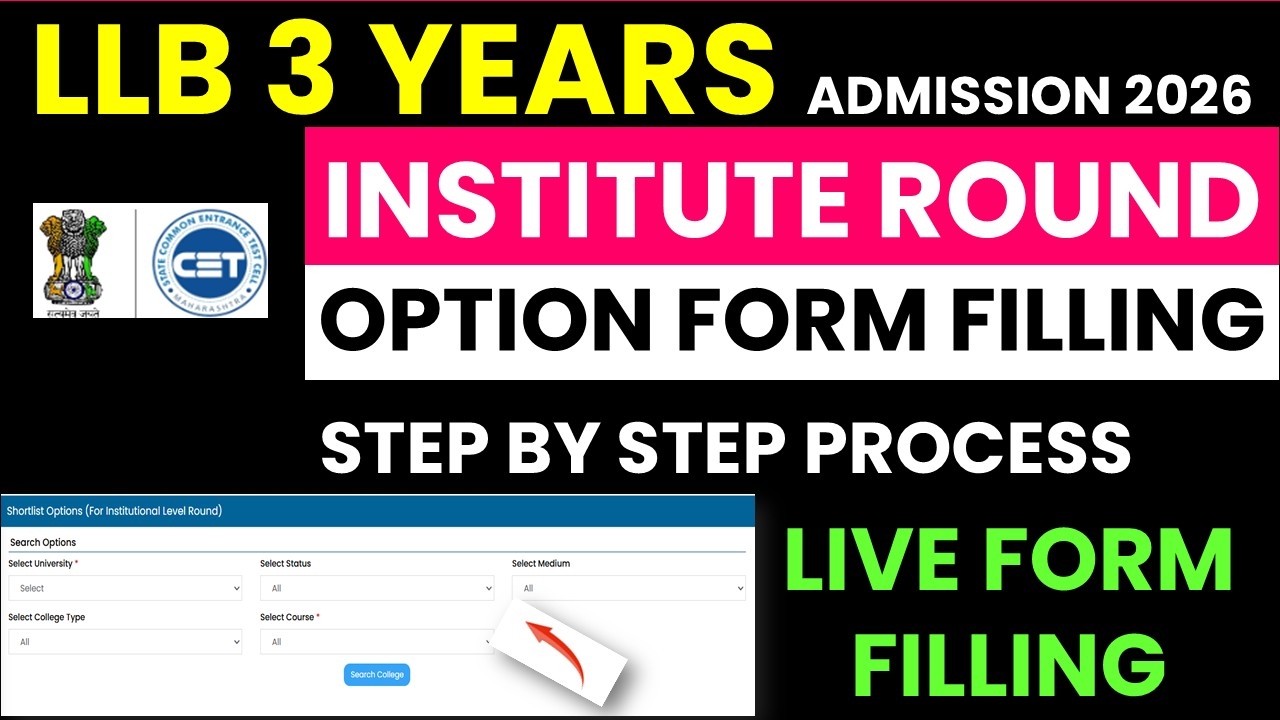 MH CET LAW (3 Yrs) Institute Round College Option Form Filling 2026 |How to Fill Law CET Option Form