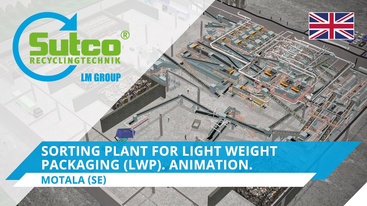 Sorting plant for packaging waste. Animation. Motala (Sweden). Sutco