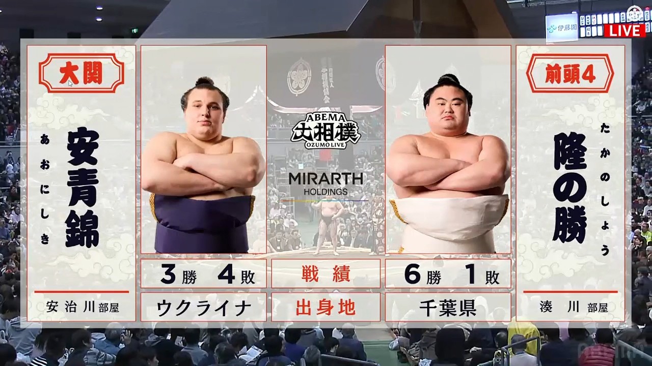 安青錦　対　隆の勝　大相撲大阪場所中日