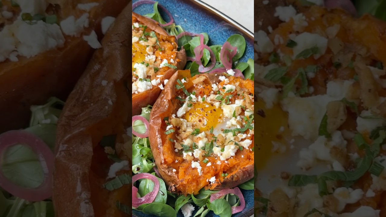Patate Douce r&ocirc;tie 🍠🧡 aux &eacute;pices marocaines & feta #patatedouce #recettefacile #faitmaison #food