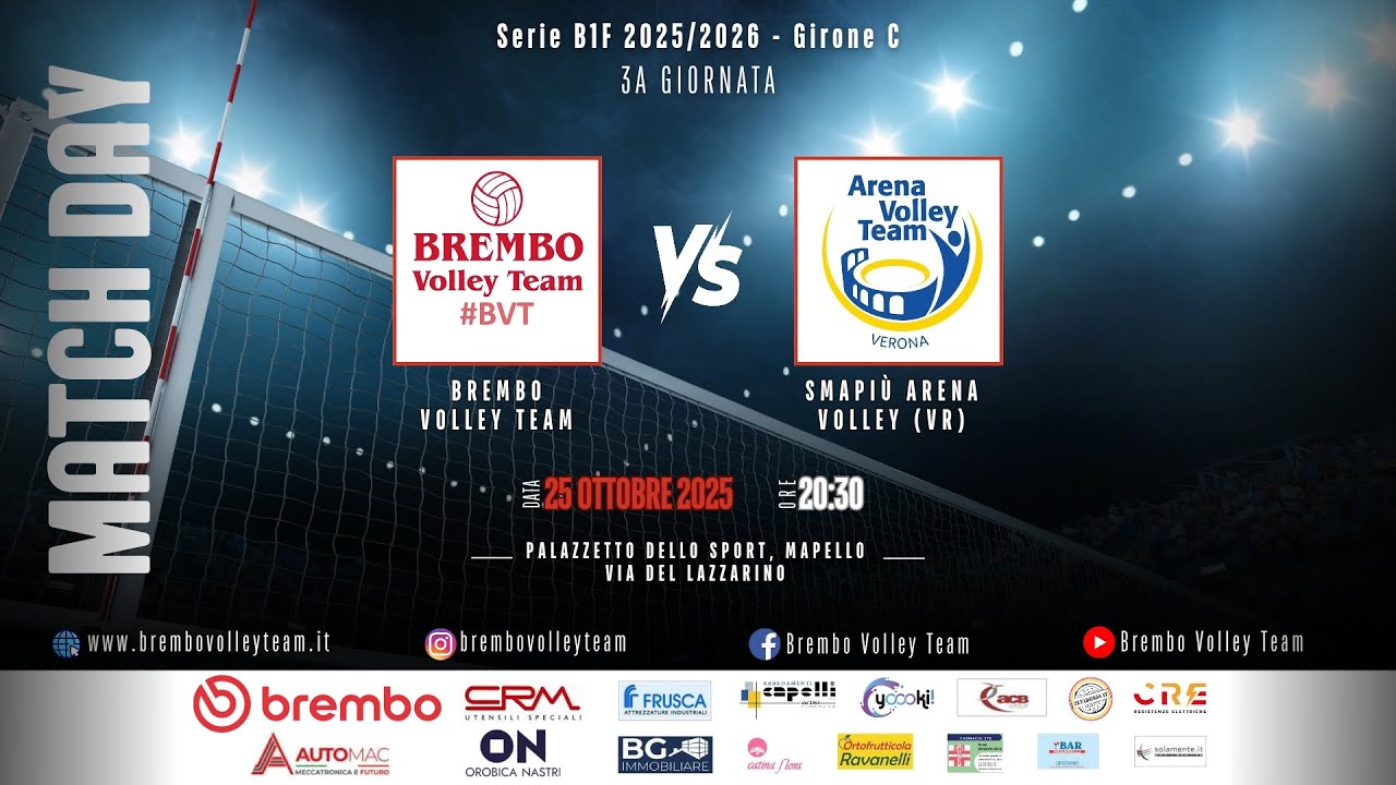 Live Brembo Volley Team vs Smapiù Arena Volley - Terza di campionato Serie B1