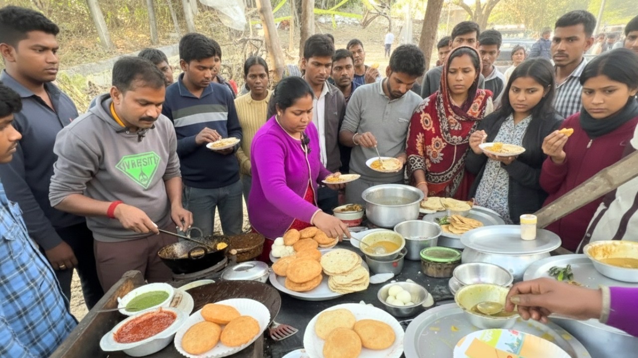 Bustling Indian Street Food Stall | Husband and Wife Duo Serving Up Delicious Kachori and Paratha
