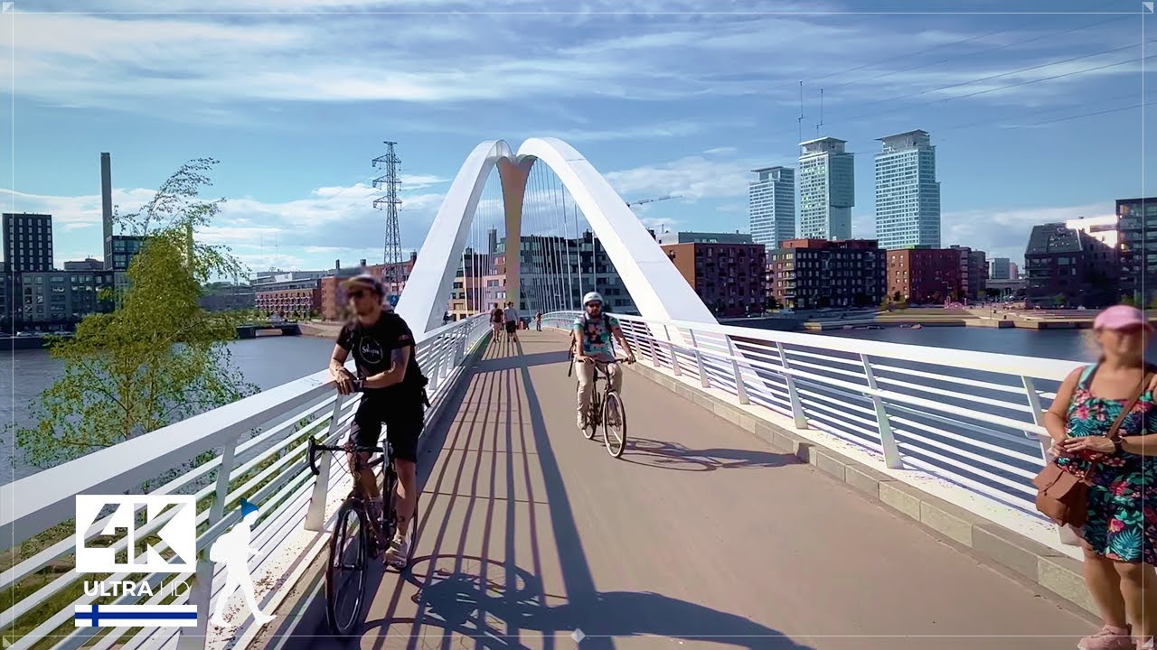 Helsinki, Sightseeing Summer Walk in Kalasatama, Finland - Slow TV 4K