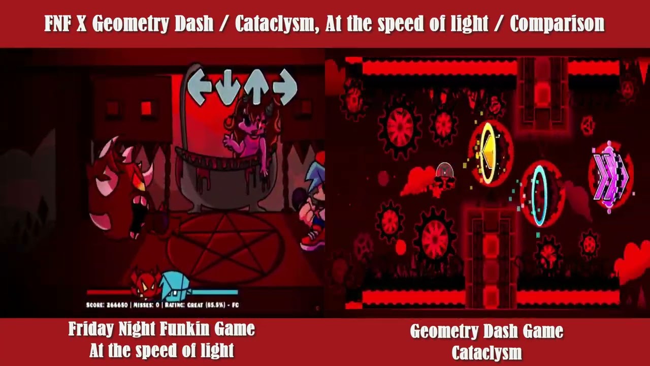 FNF X Geometry Dash / Comparison / bloodbath Cataclysm & At The Speed of Light