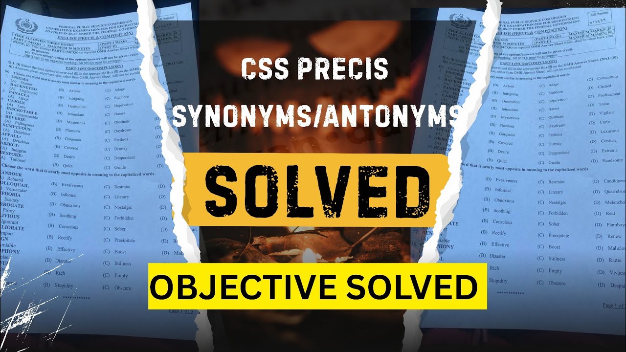 CSS 2026 English Precis Solved Paper (Objective)🔥 Synonyms/ Antonyms Solved - CSSTROLOGY