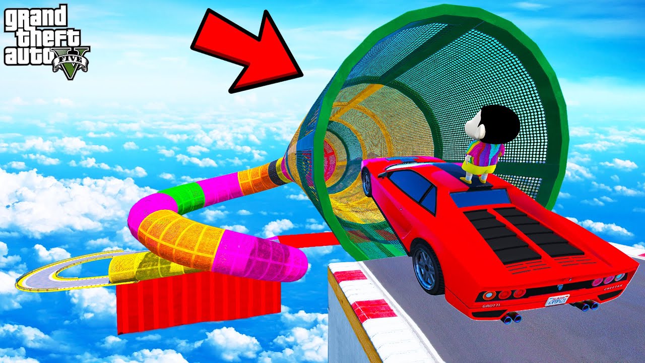 FRANKLIN TRIED IMPOSSIBLE COLORFUL SNAKE TUNNEL PARKOUR RAMP CHALLENGE GTA 5 | SHINCHAN and CHOP