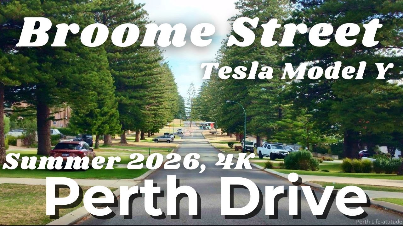 Perth Broome Street Cottesloe Drive — Pine-Lined Coastal Street in Tesla Model Y (January 2026)