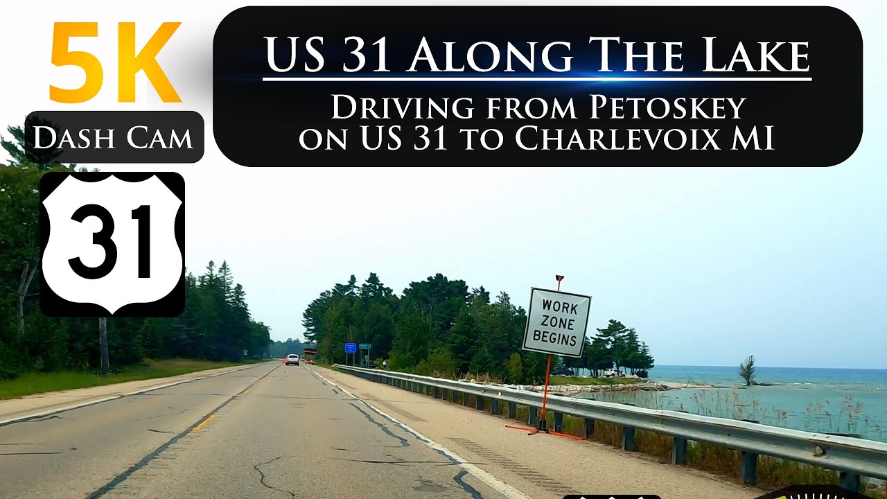US 31 along Lake Michigan from Petoskey to Charlevoix Michigan in 5K ULTRA HD