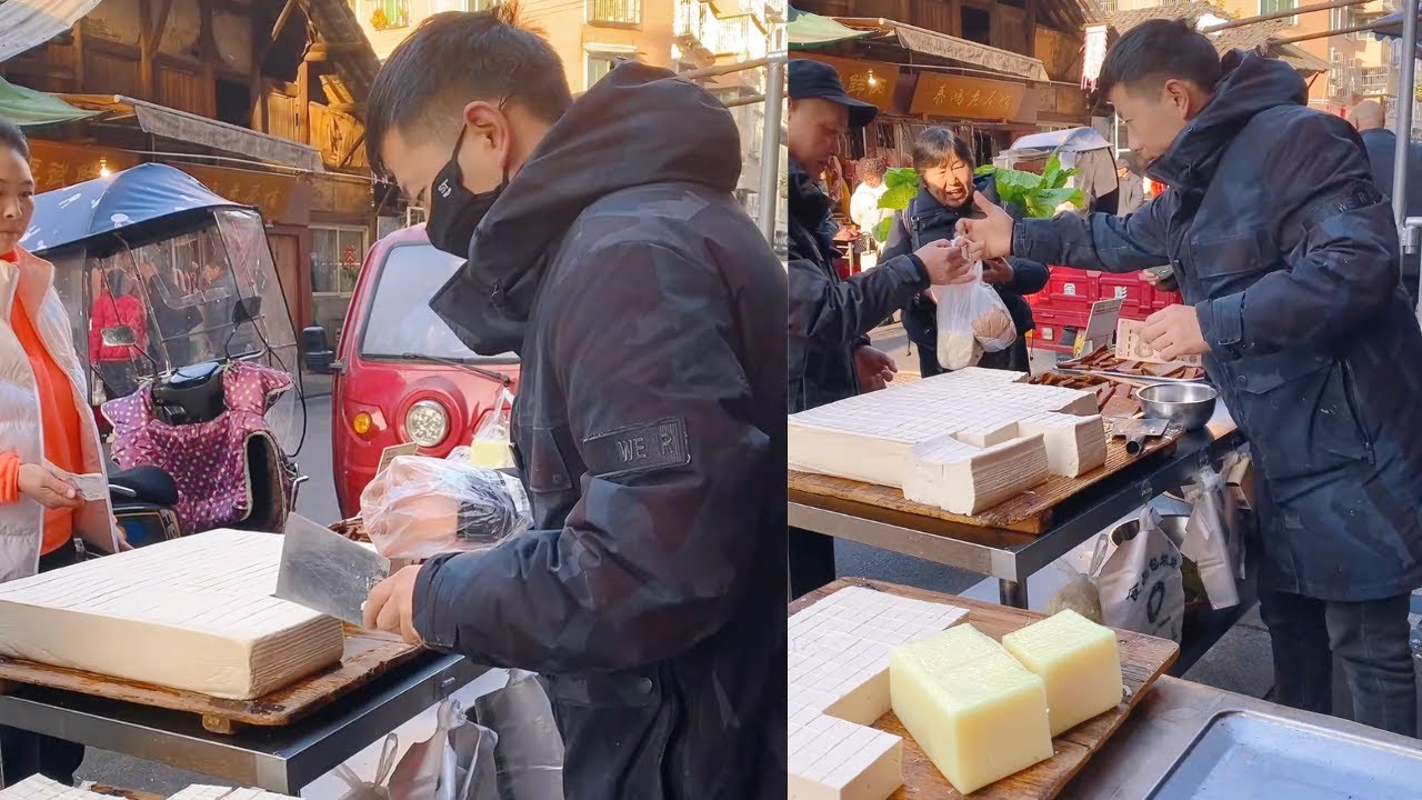 The stall sells tofu, which is freshly made and sold on December 17st.