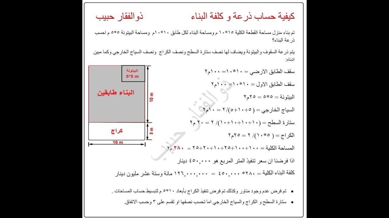 كيفية حساب ذرعة وكلفة البناء