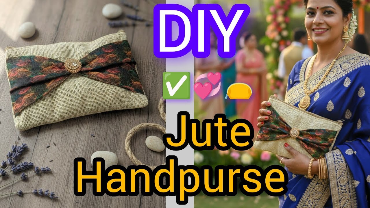 Jute handpurse making at home/hand pouch tutorial/cloth handbag/cloth handpurse #vasundhracreation21