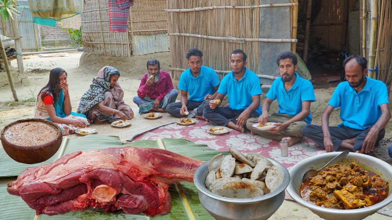 গরুর গোস্ত সরা পিঠার সাথে নদীর পিয়ালী মাছের চড়চড়ি এবংদই - Beef Kosha, Chitoi Pitha & River Fish