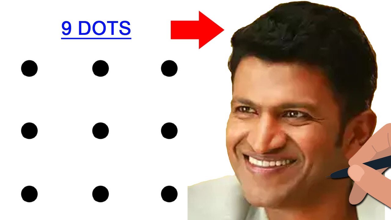 Turn 9 dots into Puneeth Rajkumar Drawing - How to Draw Puneeth Rajkumar easy outline drawing